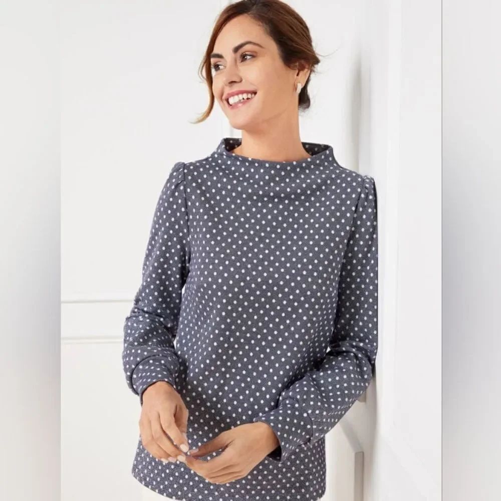 Talbots Funnel Neck Long Sleeve Top Sparkle Dot Jacquard Size M